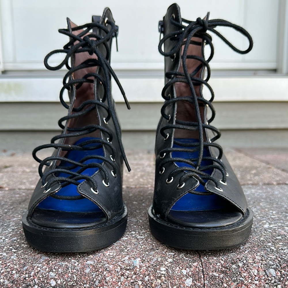 Meriwidow Corset Lace Up Open Toe Bootie Boots
